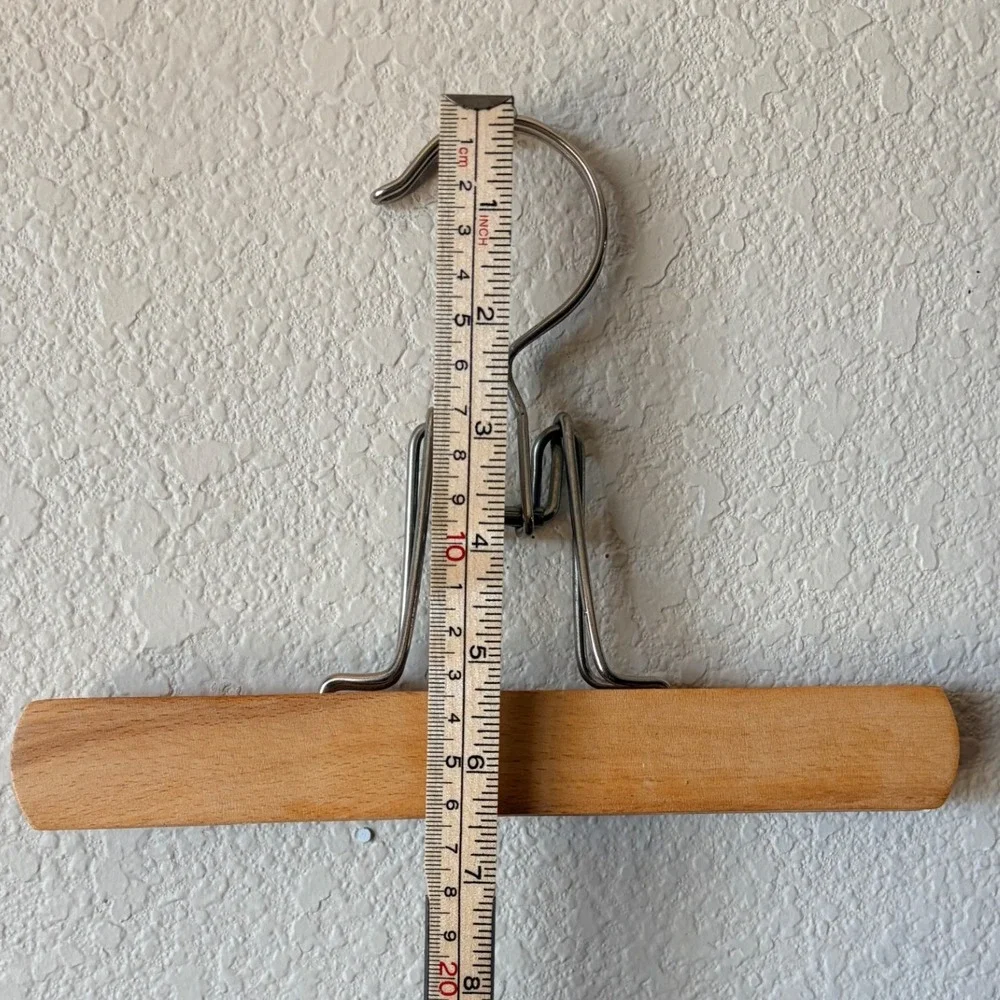 Vintage Wood Pant Hanger Metal Spring Clamp Skirt Trouser Hanger Natural‎ Finish